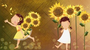 sunflowers-girls-play-yellow-paintings-petals-children-1600x900